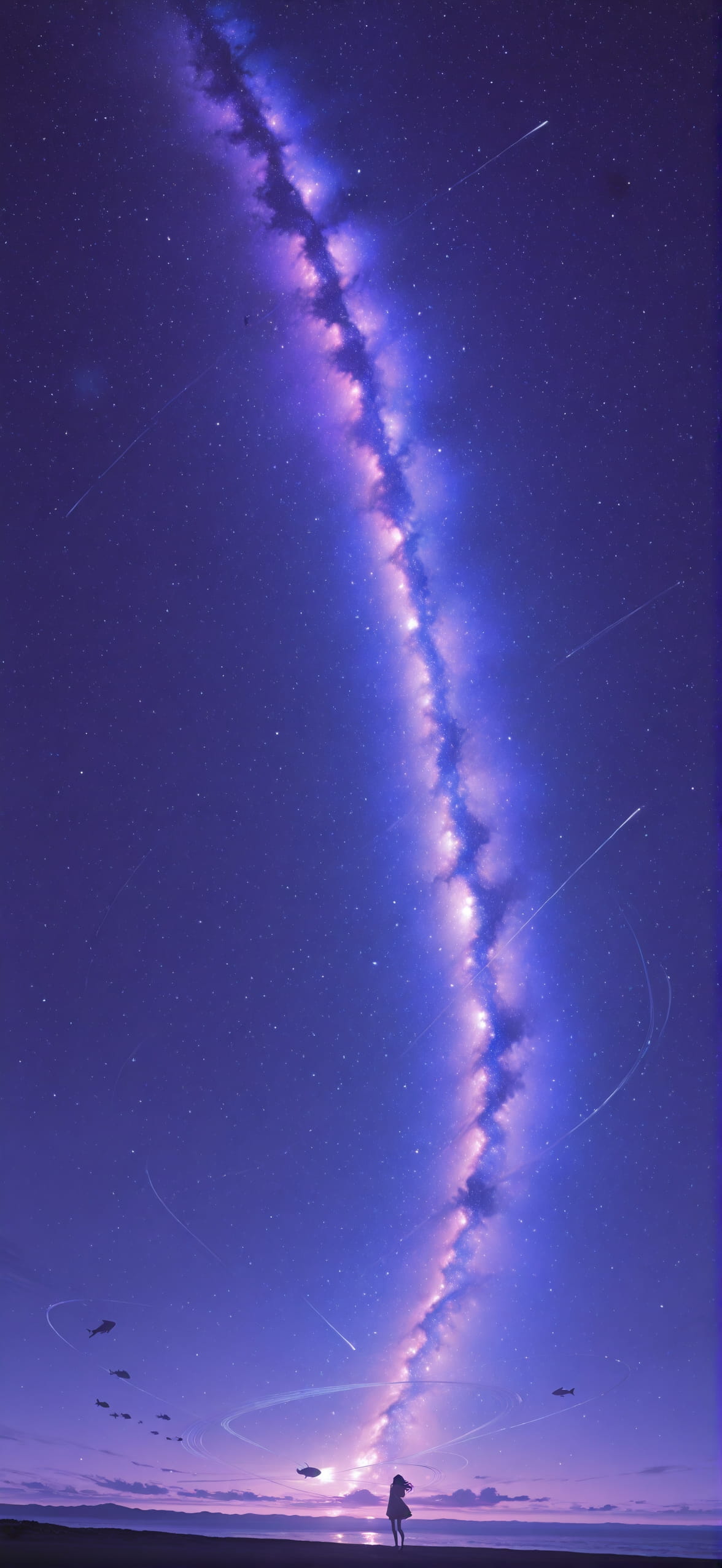 Galaxy Purple Night Sky Summer Animal mobile wallpaper / スマホ壁紙