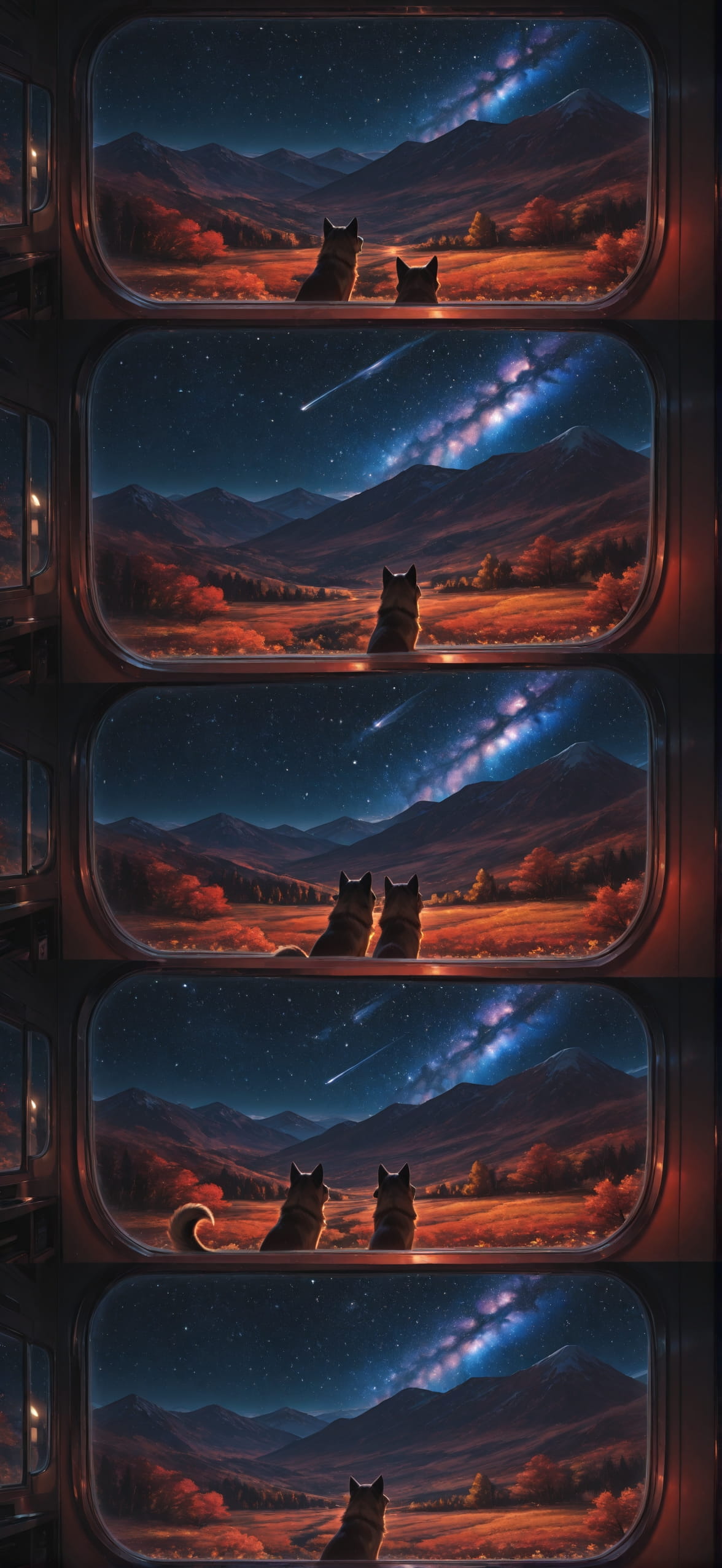 Galaxy Red Night Mountain Autumn Animal mobile wallpaper / スマホ壁紙