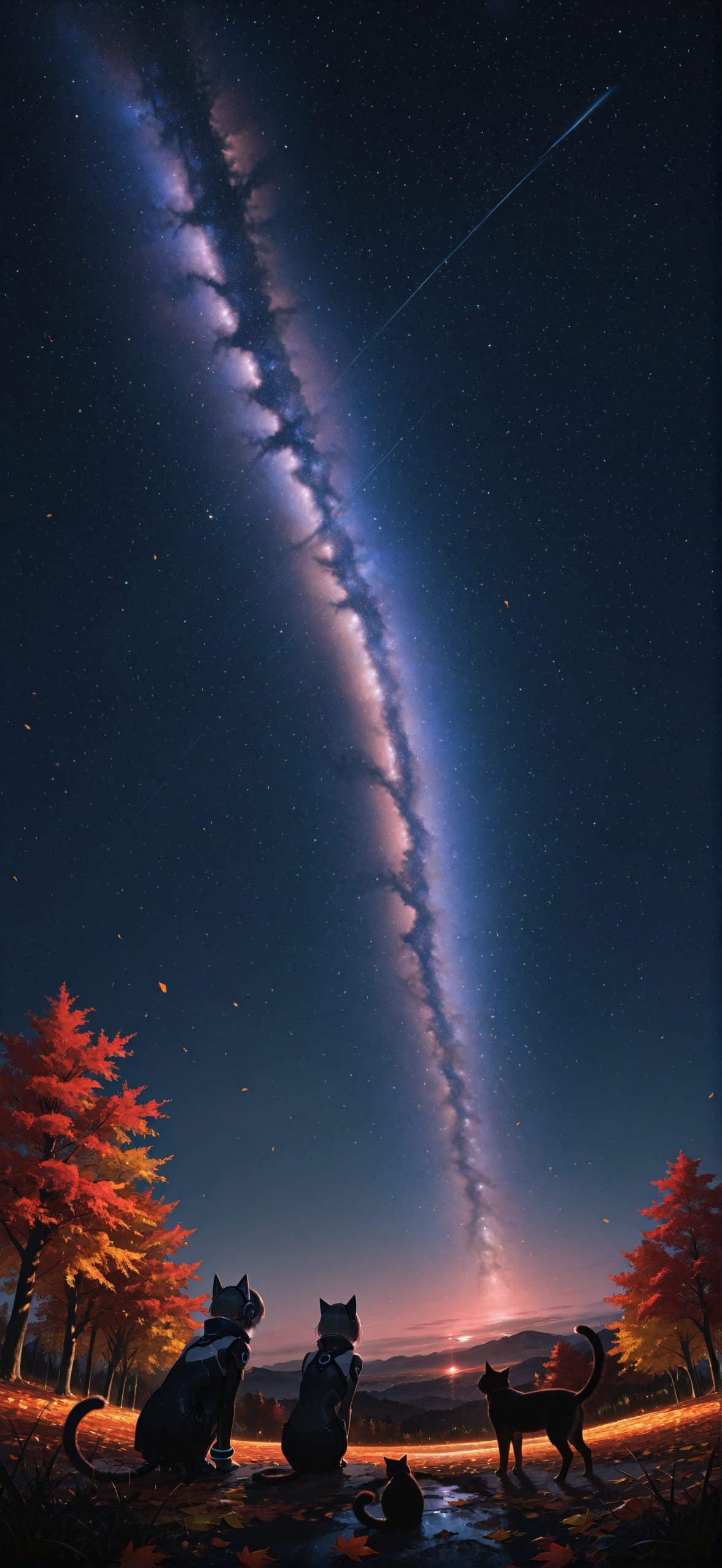 Galaxy Red Night Sky Autumn Animal Machine mobile wallpaper / スマホ壁紙