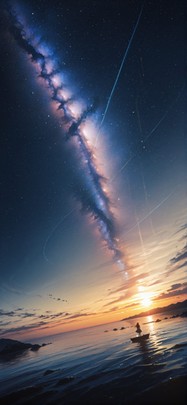 Galaxy Yellow Sunset Sea Spring mobile wallpaper / スマホ壁紙