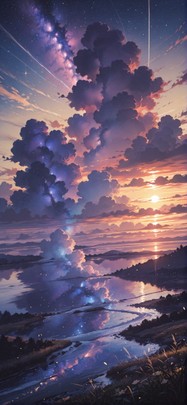 Galaxy Yellow Sunset Sea Spring mobile wallpaper / スマホ壁紙