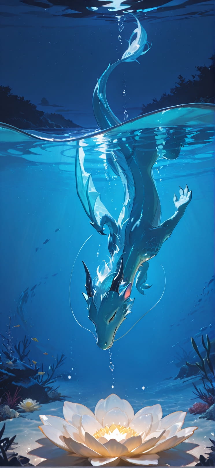 Gilded Blue Night Sea Spring Animal mobile wallpaper / スマホ壁紙