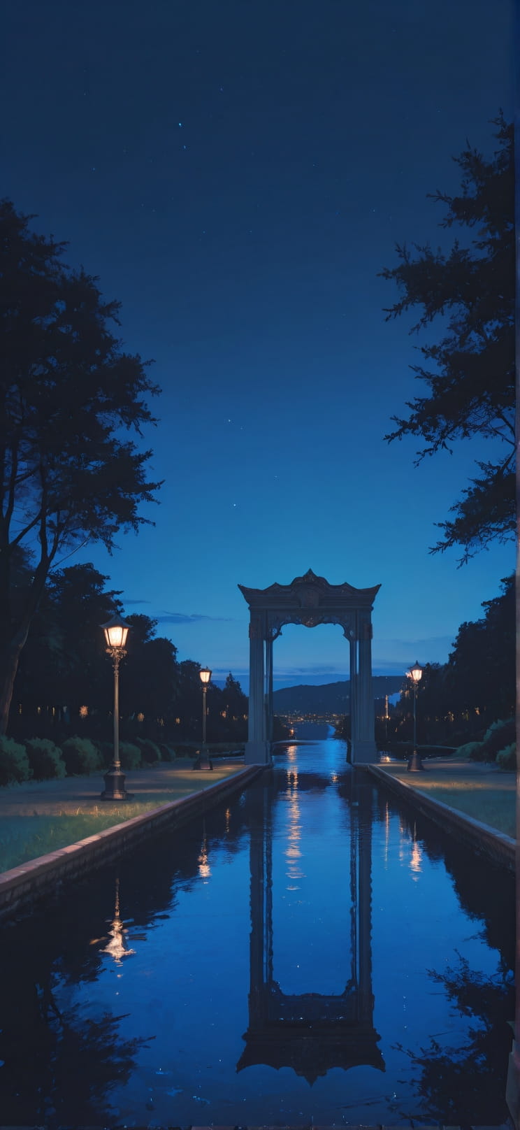 Gilded Blue Night Sea Spring Machine mobile wallpaper / スマホ壁紙