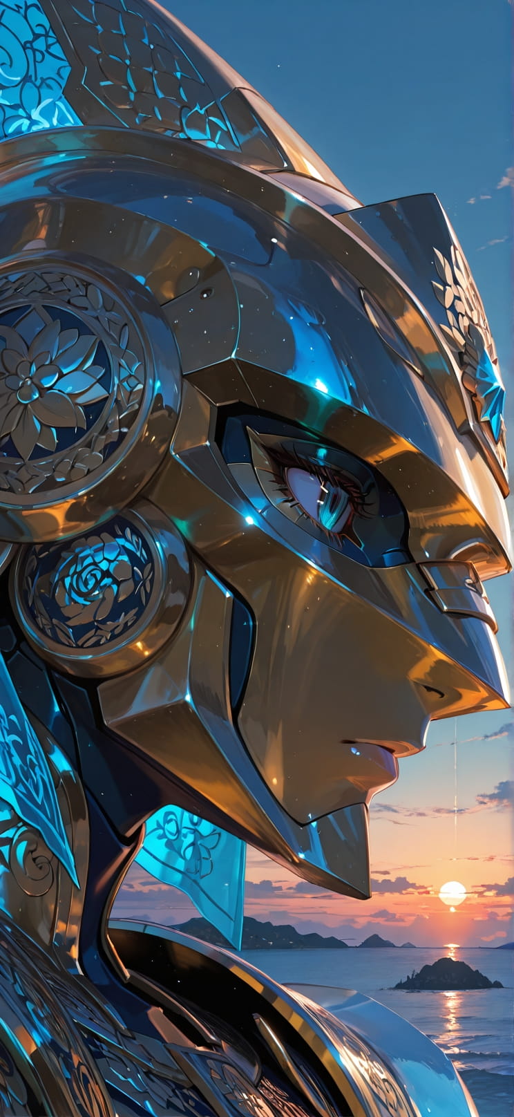 Gilded Blue Sunset Sea Summer Animal Machine mobile wallpaper / スマホ壁紙