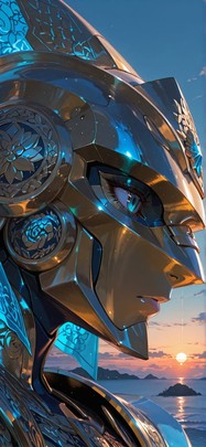 Gilded Blue Sunset Sea Summer Animal Machine mobile wallpaper / スマホ壁紙