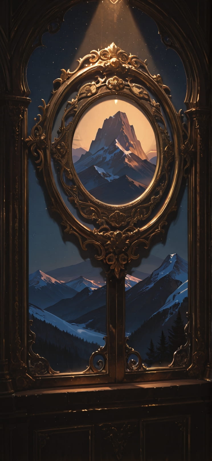 Gilded Brown Night Mountain Winter mobile wallpaper / スマホ壁紙