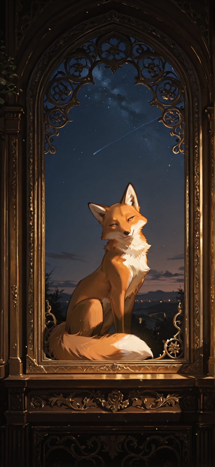 Gilded Brown Night Sky Spring Animal mobile wallpaper / スマホ壁紙