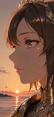 Gilded Brown Sunset Sea Summer mobile wallpaper / スマホ壁紙