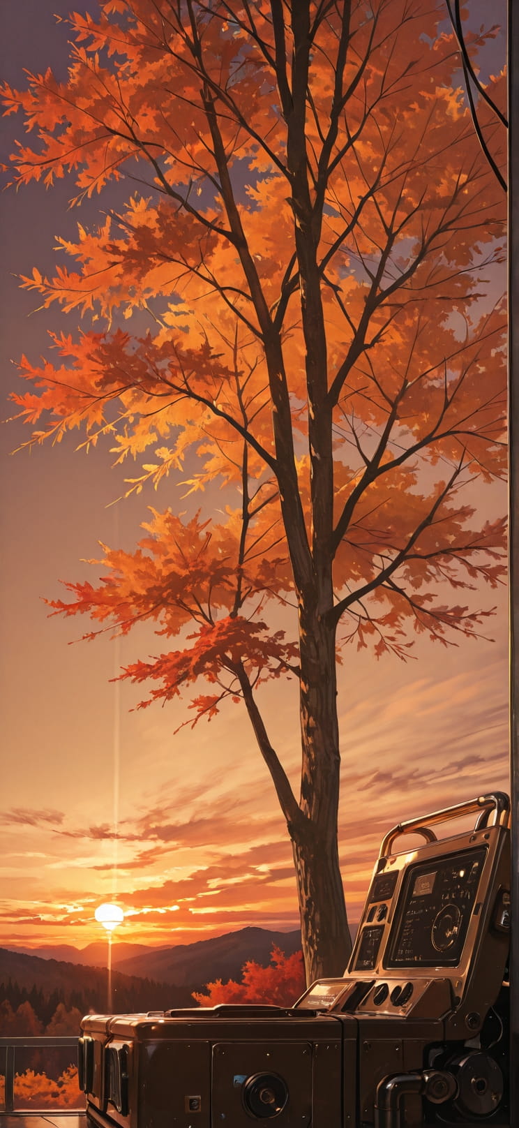 Gilded Brown Sunset Sky Autumn Machine mobile wallpaper / スマホ壁紙