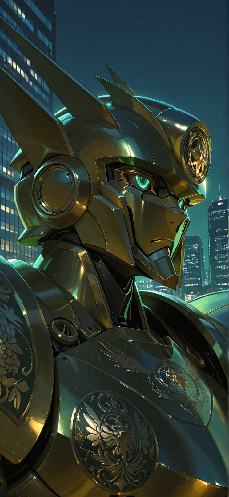 Gilded Green Night City Spring Machine mobile wallpaper / スマホ壁紙