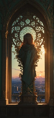 Gilded Green Sunset City Winter mobile wallpaper / スマホ壁紙