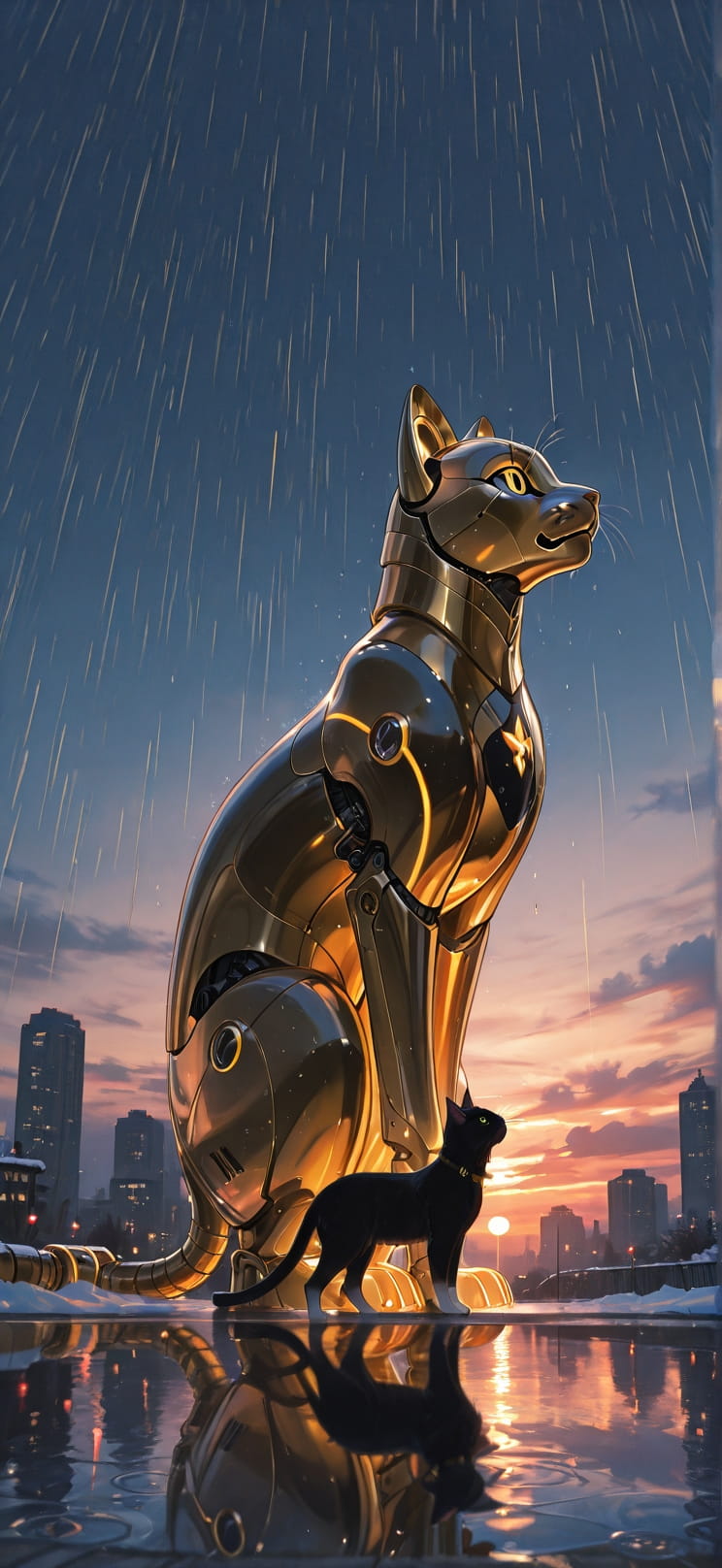 Gilded Orange Sunset Sky Winter Animal Machine mobile wallpaper / スマホ壁紙