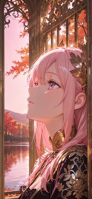 Gilded Pink Afternoon Sea Autumn mobile wallpaper / スマホ壁紙