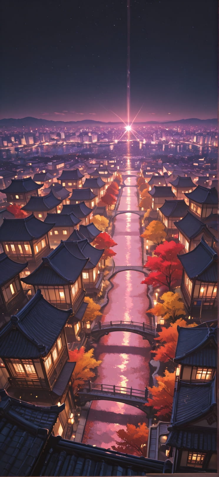 Gilded Pink Night City Autumn Animal Machine mobile wallpaper / スマホ壁紙