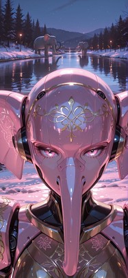 Gilded Pink Night Sea Winter Animal Machine mobile wallpaper / スマホ壁紙