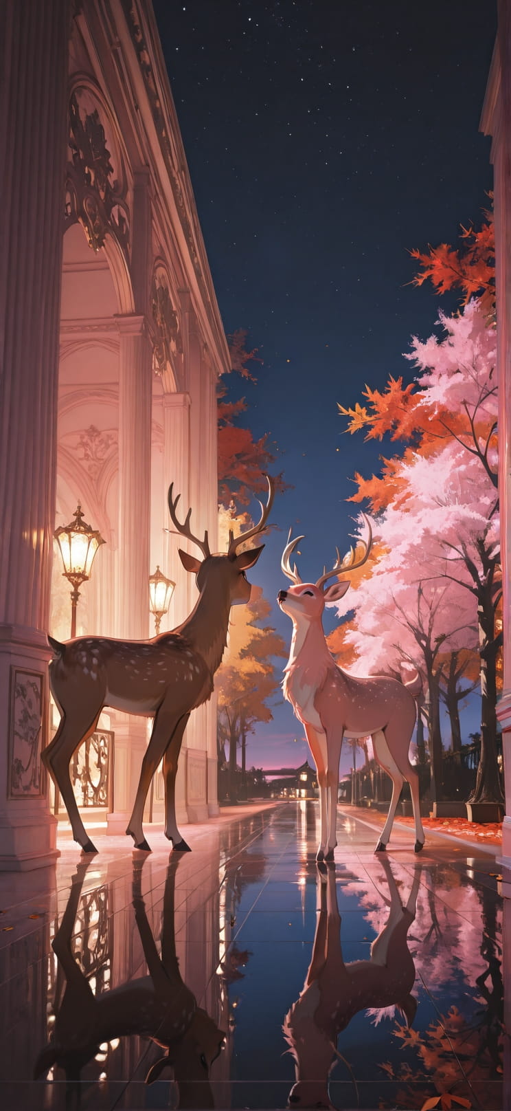 Gilded Pink Night Sky Autumn Animal Machine mobile wallpaper / スマホ壁紙