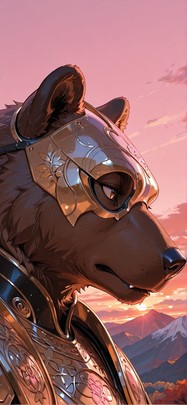 Gilded Pink Sunset Mountain Autumn Animal Machine mobile wallpaper / スマホ壁紙