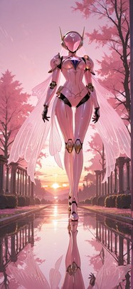 Gilded Pink Sunset Nature Spring Machine mobile wallpaper / スマホ壁紙