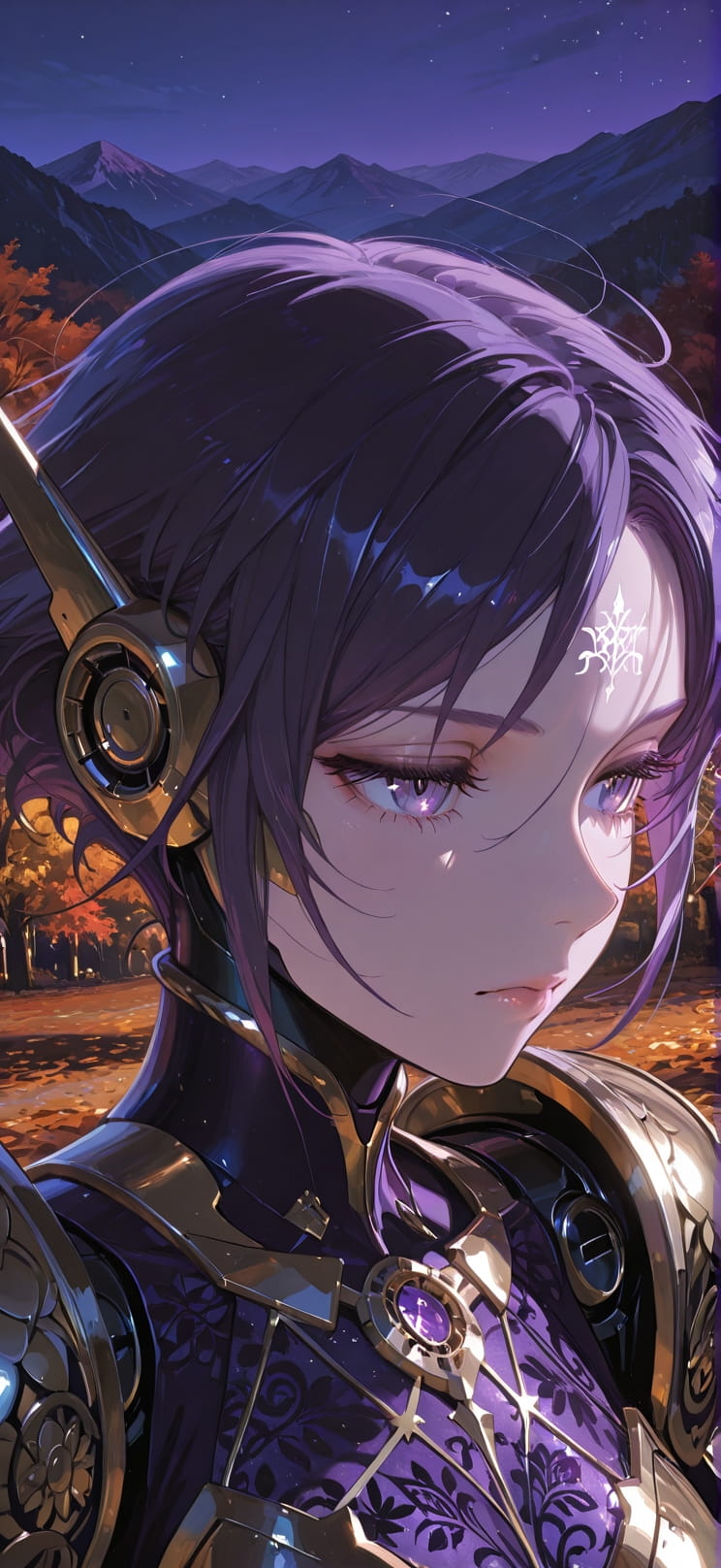 Gilded Purple Night Mountain Autumn Animal Machine mobile wallpaper / スマホ壁紙