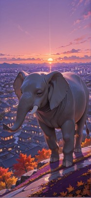 Gilded Purple Sunset City Autumn Animal mobile wallpaper / スマホ壁紙