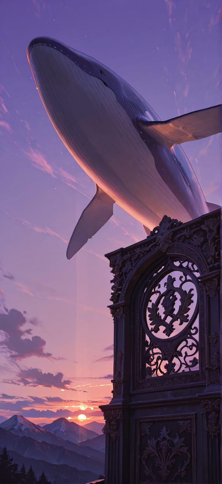 Gilded Purple Sunset Mountain Spring Animal mobile wallpaper / スマホ壁紙