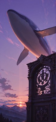 Gilded Purple Sunset Mountain Spring Animal mobile wallpaper / スマホ壁紙