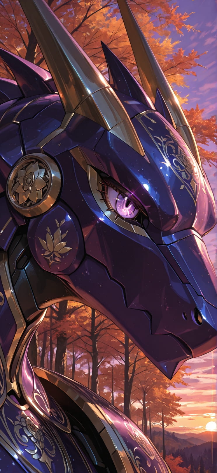 Gilded Purple Sunset Nature Autumn Animal Machine mobile wallpaper / スマホ壁紙