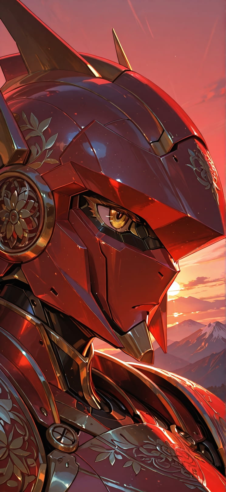 Gilded Red Sunset Mountain Spring Machine mobile wallpaper / スマホ壁紙