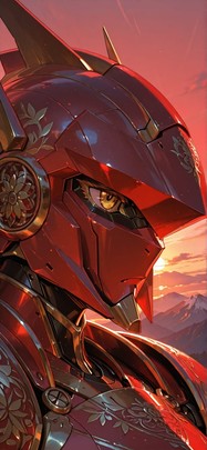 Gilded Red Sunset Mountain Spring Machine mobile wallpaper / スマホ壁紙