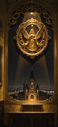 Gilded Yellow Night City Winter mobile wallpaper / スマホ壁紙