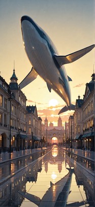 Gilded Yellow Sunset City Winter Animal Machine mobile wallpaper / スマホ壁紙