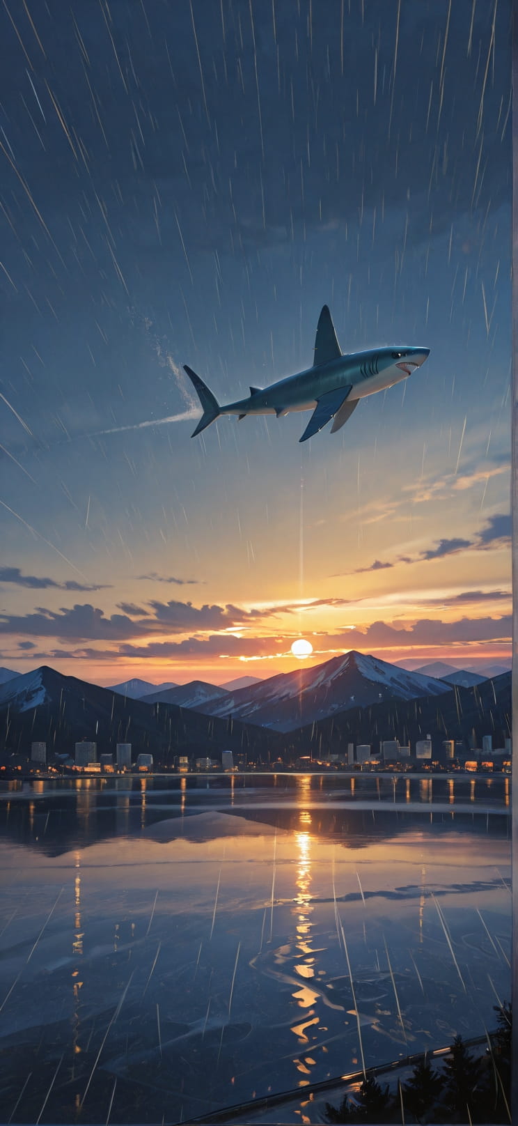 Gilded Yellow Sunset Mountain Winter Animal mobile wallpaper / スマホ壁紙