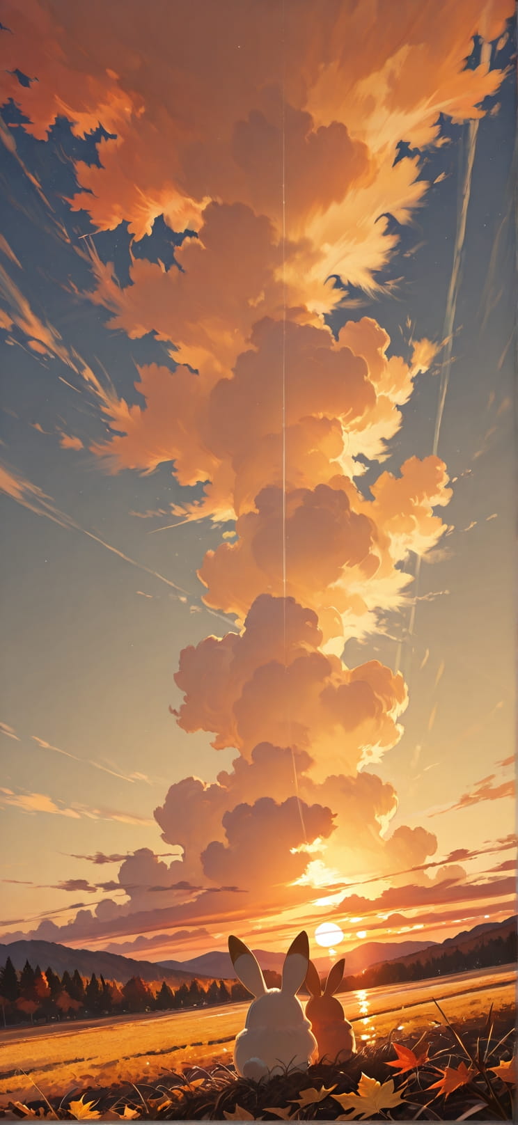 Gilded Yellow Sunset Sky Autumn Animal mobile wallpaper / スマホ壁紙