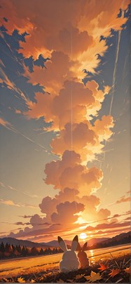 Gilded Yellow Sunset Sky Autumn Animal mobile wallpaper / スマホ壁紙