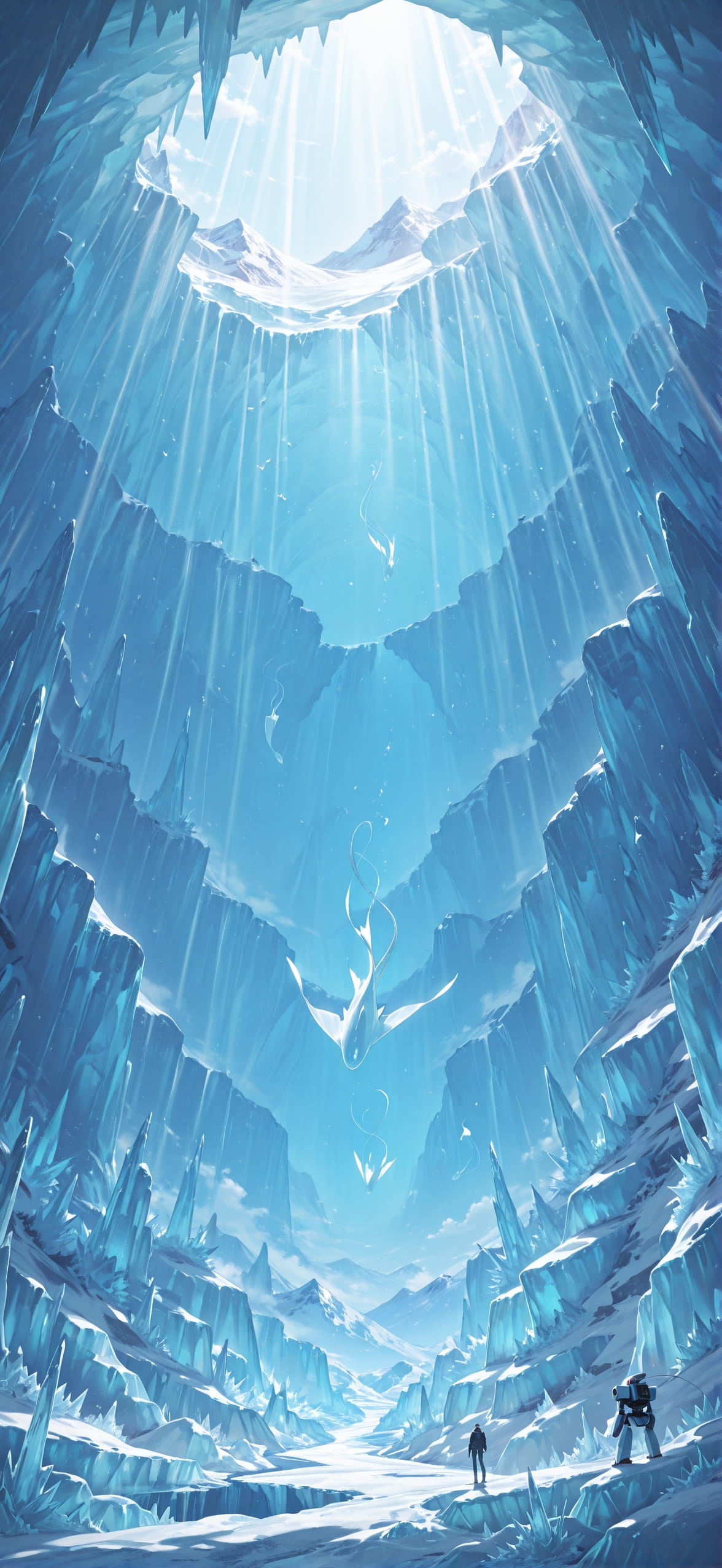 Glacier Blue Afternoon Mountain Spring Animal Machine mobile wallpaper / スマホ壁紙