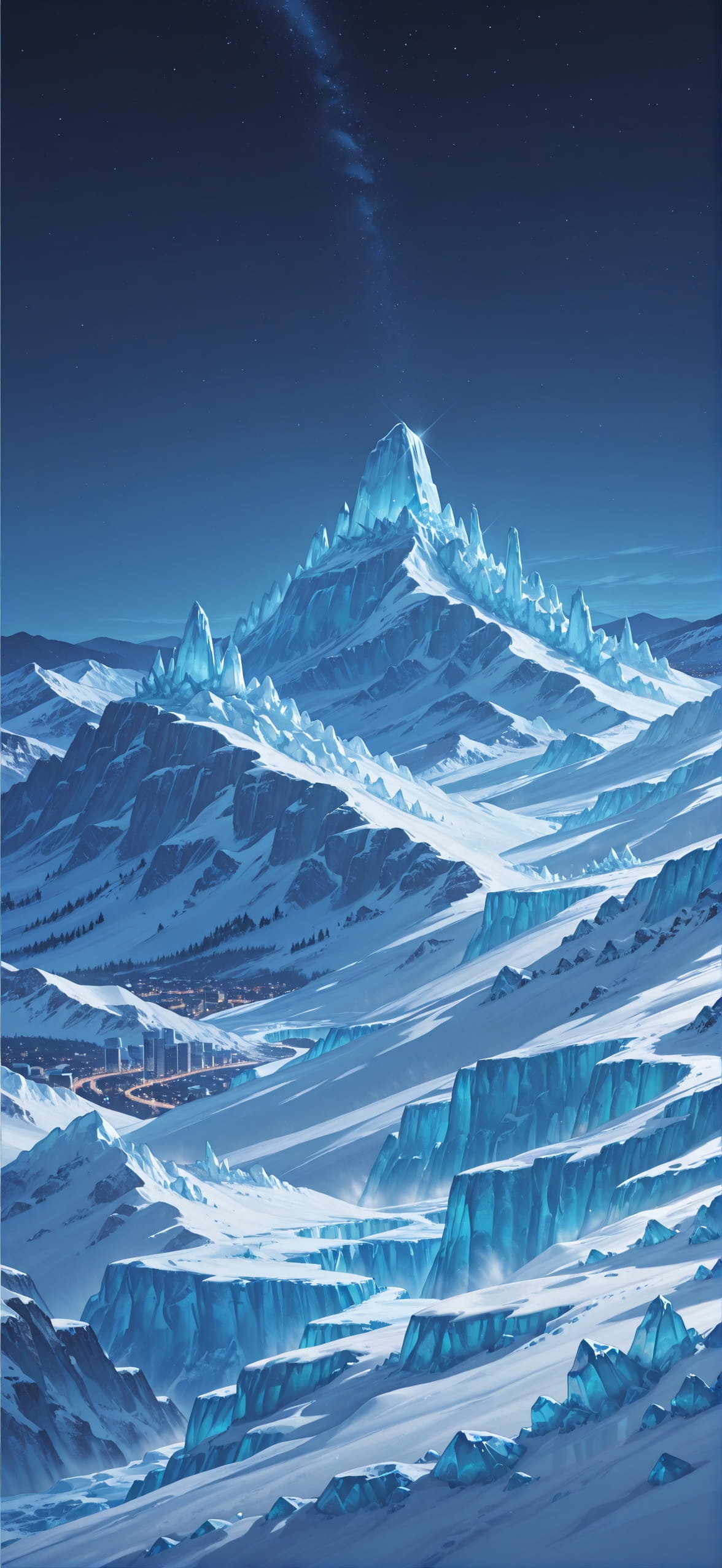 Glacier Blue Night City Winter mobile wallpaper / スマホ壁紙