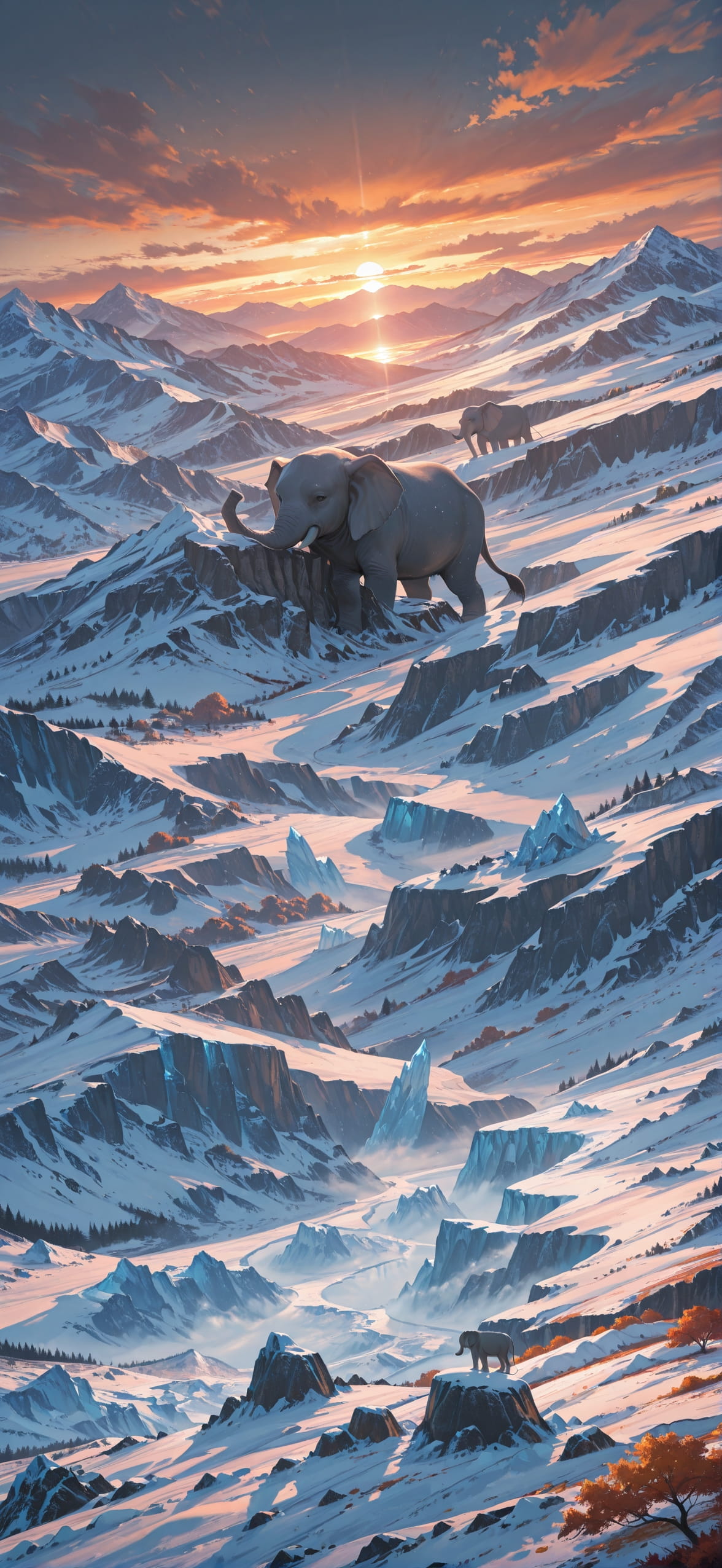 Glacier Orange Sunset Mountain Autumn Animal mobile wallpaper / スマホ壁紙