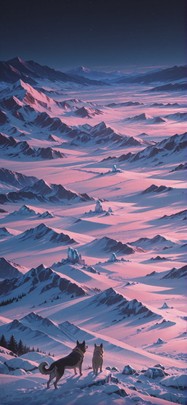 Glacier Pink Night Mountain Spring Animal mobile wallpaper / スマホ壁紙
