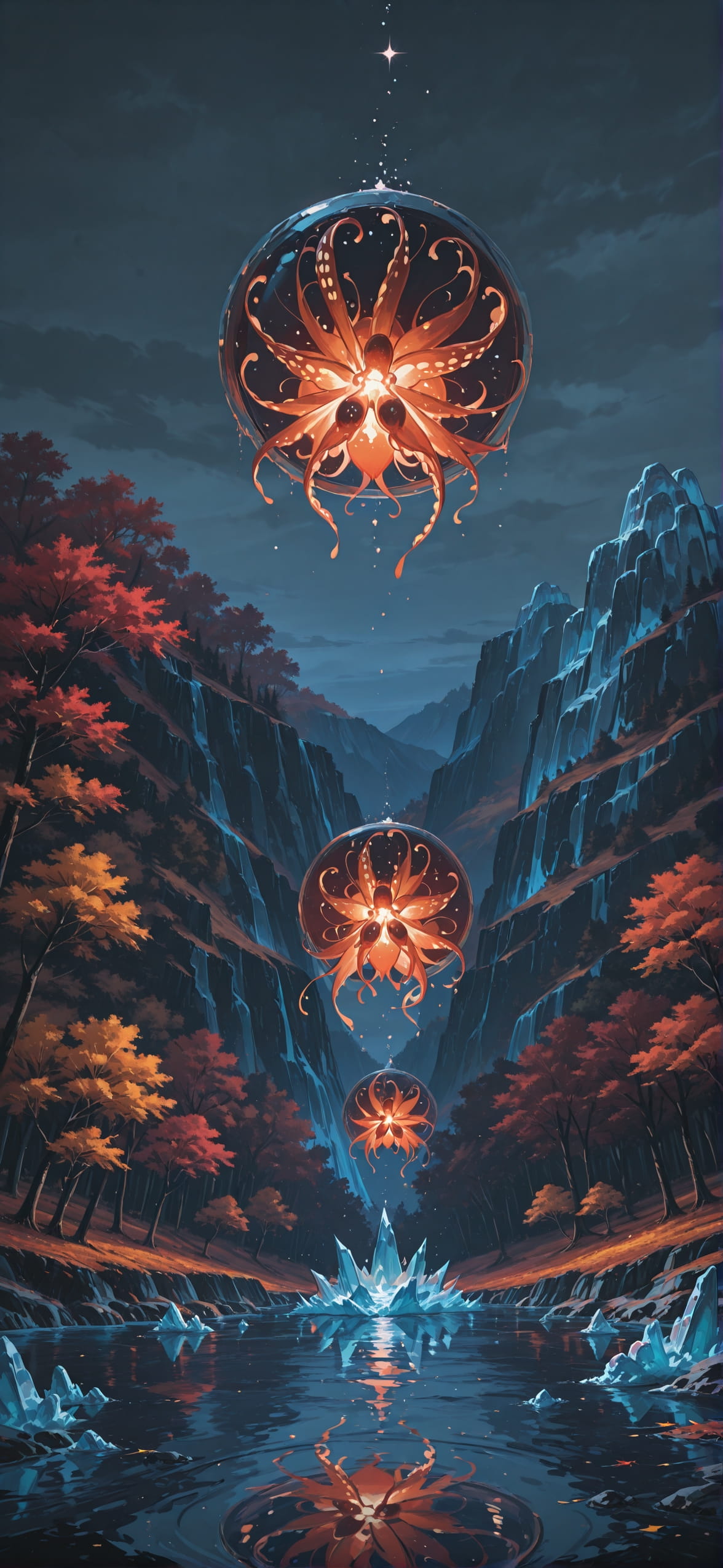 Glacier Red Night Nature Autumn Animal Machine mobile wallpaper / スマホ壁紙