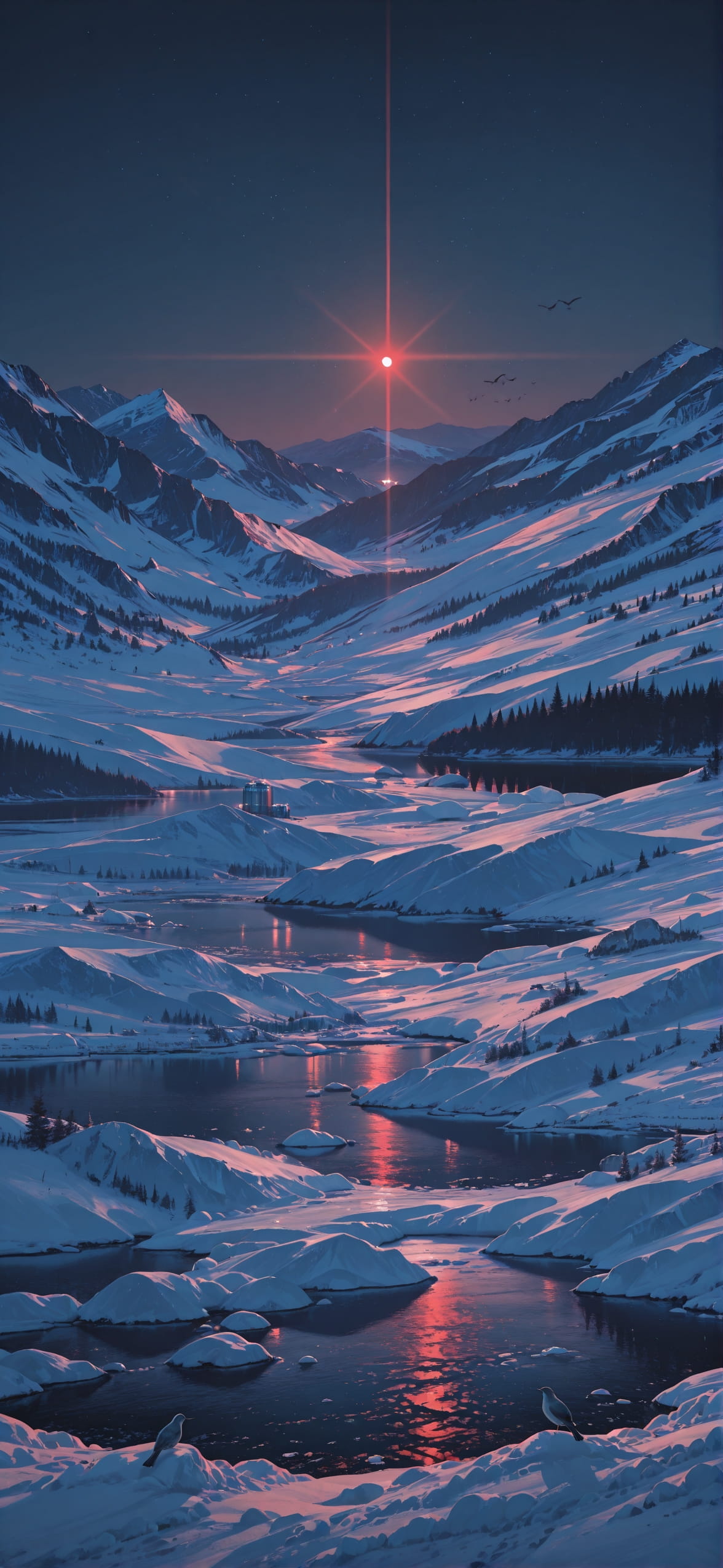 Glacier Red Night Sea Spring Animal mobile wallpaper / スマホ壁紙