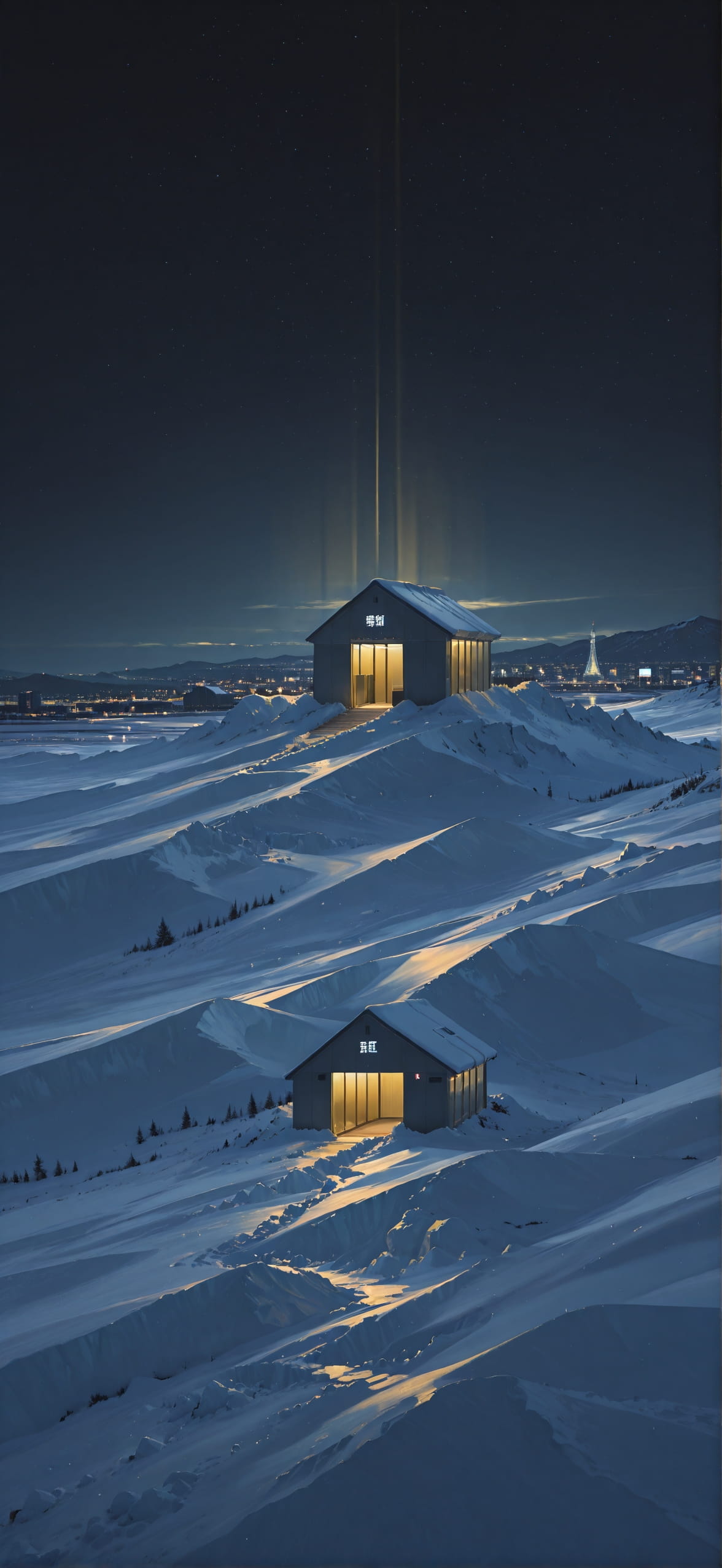 Glacier Yellow Night City Winter mobile wallpaper / スマホ壁紙