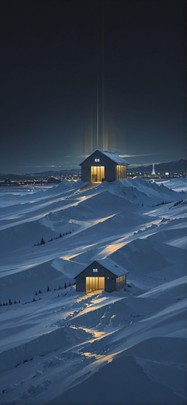 Glacier Yellow Night City Winter mobile wallpaper / スマホ壁紙