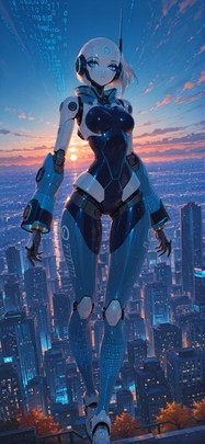 Glitchyglam Blue Sunset City Autumn Machine mobile wallpaper / スマホ壁紙