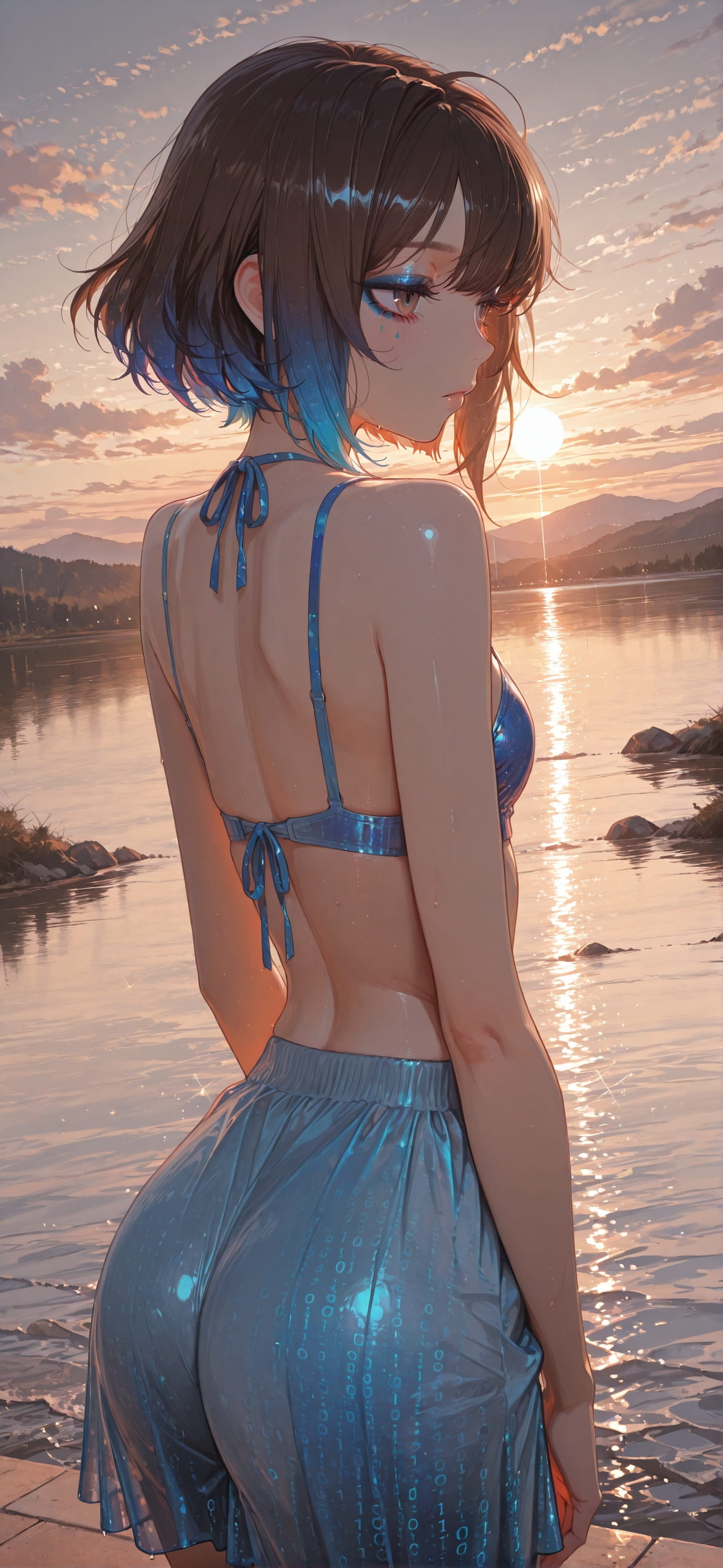 Glitchyglam Brown Afternoon Sea Summer mobile wallpaper / スマホ壁紙