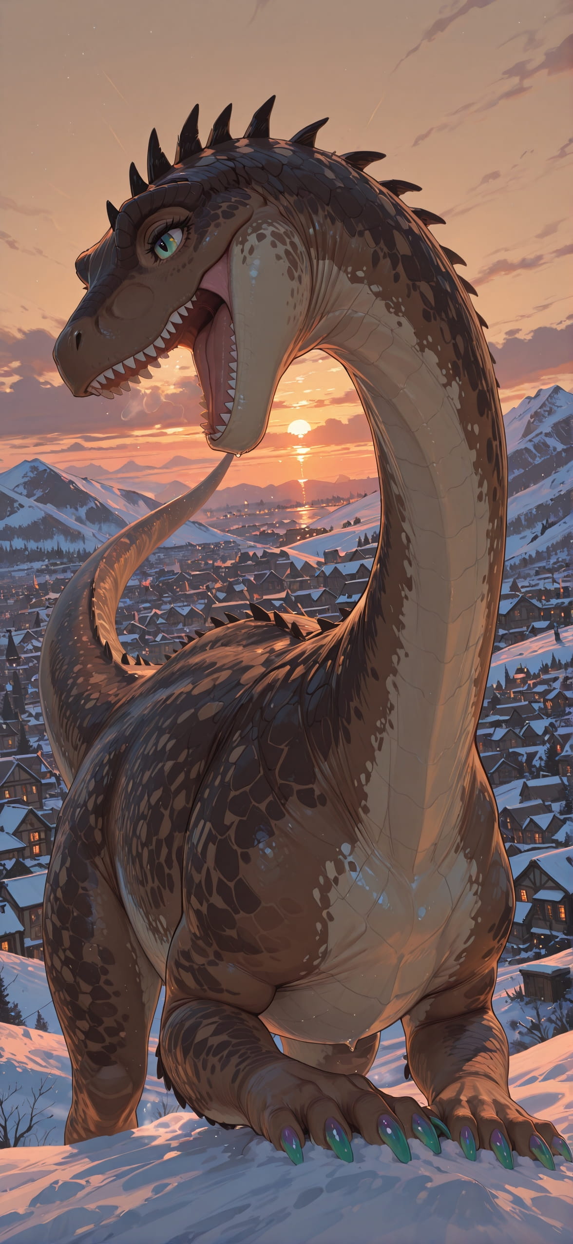 Glitchyglam Brown Sunset City Winter Animal mobile wallpaper / スマホ壁紙