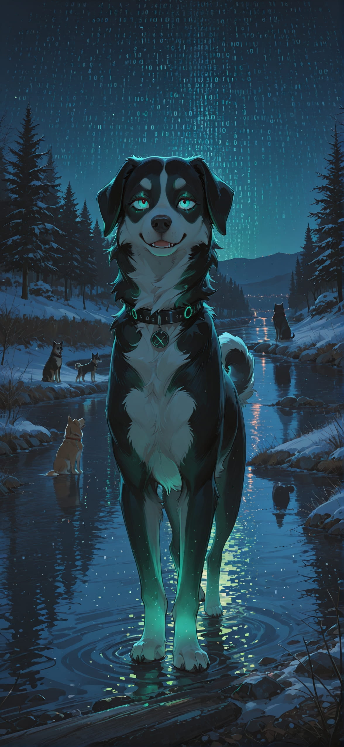 Glitchyglam Green Night Sea Winter Animal mobile wallpaper / スマホ壁紙