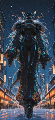 Glitchyglam Orange Night City Winter Machine mobile wallpaper / スマホ壁紙