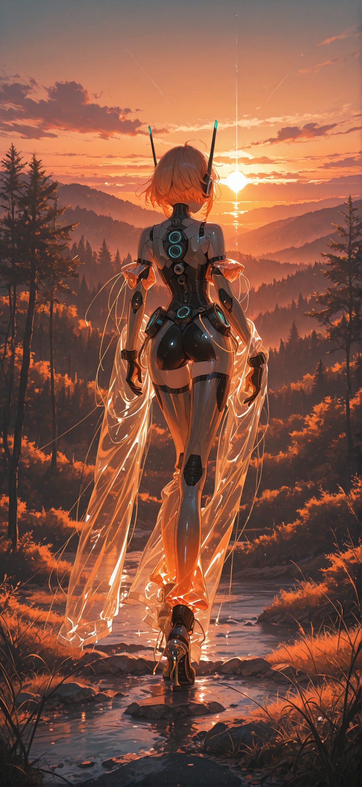 Glitchyglam Orange Sunset Nature Summer Machine mobile wallpaper / スマホ壁紙