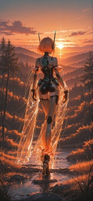 Glitchyglam Orange Sunset Nature Summer Machine mobile wallpaper / スマホ壁紙