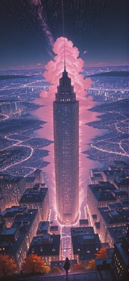 Glitchyglam Pink Night City Autumn mobile wallpaper / スマホ壁紙